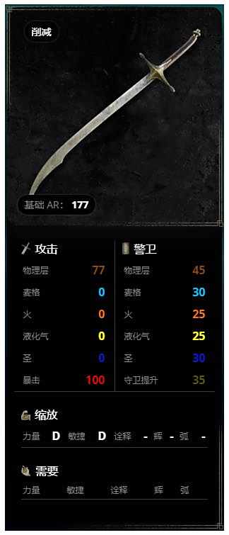 艾尔登法环武器弯刀属性一览