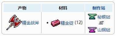 《泰拉瑞亚》精金战斧获得方法及合成配方表