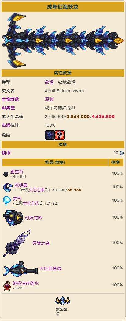 《泰拉瑞亚》灾厄成年幻海妖龙召唤打法及掉落物品图鉴