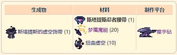 《泰拉瑞亚》灾厄移动饰品斯塔提斯忍者腰带获取方式介绍