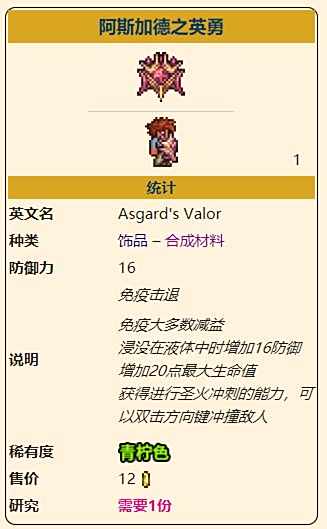 《泰拉瑞亚》灾厄防御型饰品阿斯加德之英勇饰获取方式介绍
