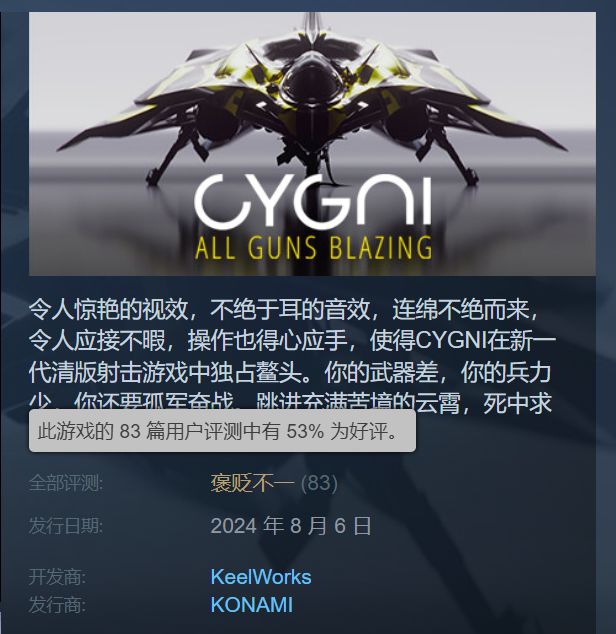 科乐美太空射击游戏《CYGNI》发售1